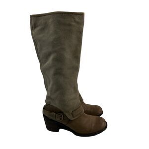 Nine West Vintage America Dorada Boots Tall Pull On Taupe Suede Leather Womens 8